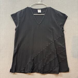 Acqua Moda Casual Artsy Lagenlook Loose Fit Cap Sleeve Top Womens XL Black